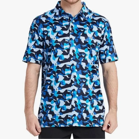 Maelreg Men's Golf Polo Blue Camo Shirt - Picture 2 of 8